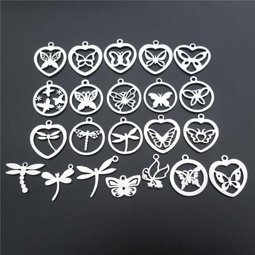 Butterfly Dragonfly Small Charms Stainless Steel Insect Pendant Diy Earring Bracelet Jewelry Findings Component 50pcs Mix