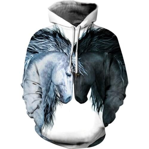 2020 New Fashion Luminous Wolf Unicorn Digital Print Hooded Sweatshirt Couples Hoodie Sportswear