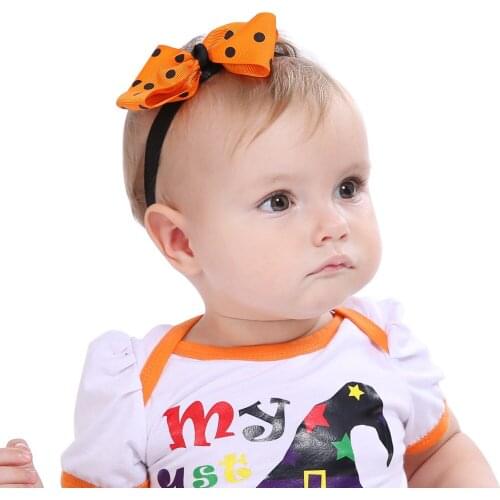Yundfly New Toddler Orange Ribbon Bowknot Headband Baby Black Dot Bowknot Hairband Children Girls Halloween Gift