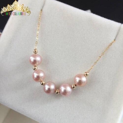 6.5-7MM natural Pink Pearl 18K Necklace AU750