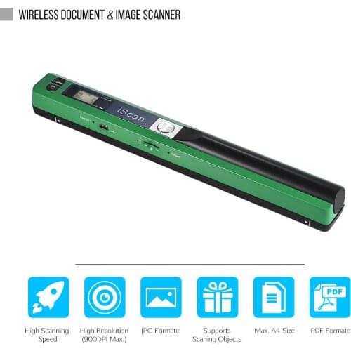 Portable Wireless Document & Images Scanner Book Scanner A4 Size 900DPI JPG/PDF Formate LCD Display for Reciepts Books