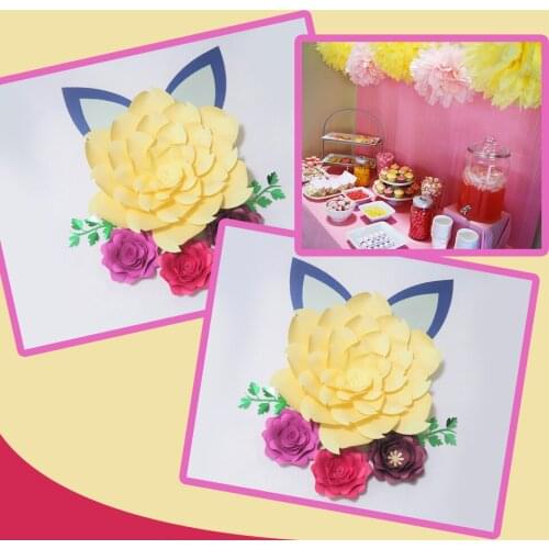 DIY Large Paper Flowers Giant Rose Fleurs Backdrops 4PCS+ 2 Leaves + 2 Ears For Wedding Decorations Nursery Kids' Birthday Video