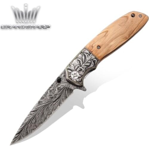 Folding Tactical Tools Outdoor Camping Fishing Hunting Knives BBQ Gadgets Portable Equipment Olive Wood Handle NEW