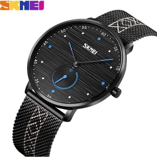 SKMEI Quartz Watch Fashion Mens Watches Mesh Belt Men Business Wristwatch Luxury Bracelet Simple Design Watch Clock Male Reloj