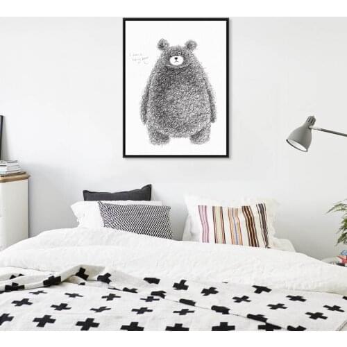 Modern Black White Cute Animals Bear Big Art Print Poster Nursery Wall Picture Canvas Paintings No Frame Nordic Kids Room Decor