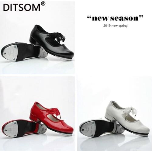 Girls Red White Patent Flexible Ribbon Tie Tap Shoes Comfort Security Step-Dancing For Children Beginner Tappers All Size 26-42