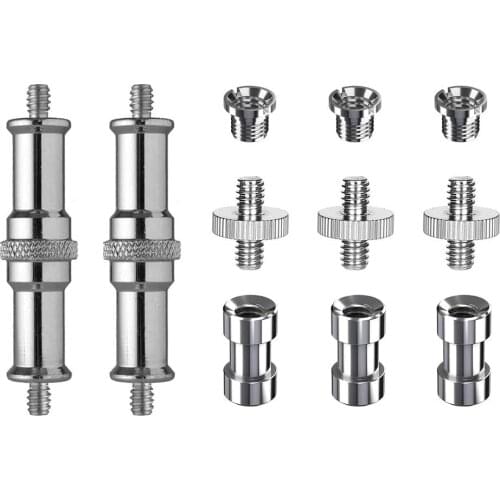 Tripod Mount Screw Adapter 1/4" to 1/4" Threaded Spigot Stud Converter with 3/8" Nuts for DSLR Camera/Tripod/Monopod/Ballhead