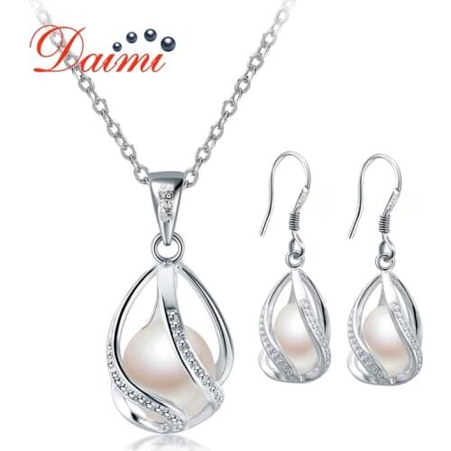 DAIMI Pearl Jewelry Sets 925 sterling silver 8-9mm Bohemian style White/Black/Pink/Purple Pearl Set For Women