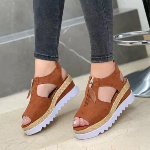 2021 Women Wedges Sandals Peep Toe Flock Hollow Out Sandals Ladies Platform Comfort Casual Shoes Summer Female Footwear Plus