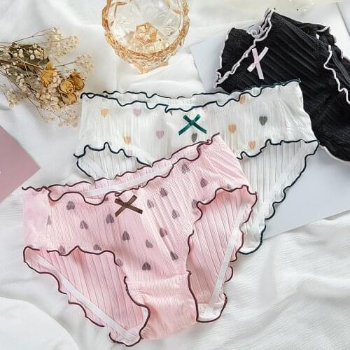 New Style Japanese Cotton Cute Printed Womens Panties Mid-waist Stretch Vertical Pattern Girls Briefs Bag Hip Panties Women