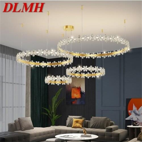 DLMH Gold Luxury Chandeliers Modern Light Round Crystal LED Brass Pendant Lamp Home Fixture for Living Room