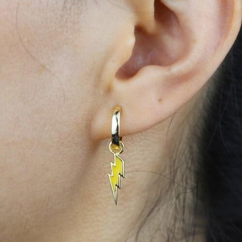 Gold color lightning hoop earring with colorful enamel dangle charm earring with small hoop round earring for wedding wholeslae