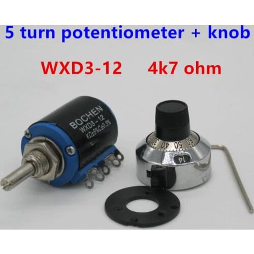 1PCS WXD3-12 2W 4K7 ohm WXD3-12-2W 4.7K 5 ring multi-circle precision wire-wound potentiometer + 1PCS Digital knob