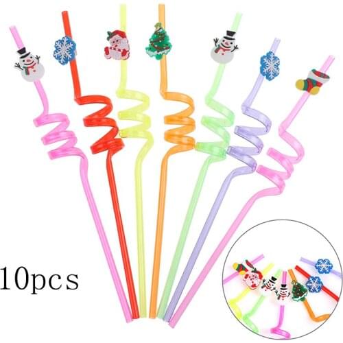 10pcs Drinking Straws Flamingo Unicorn Santa Claus Straw Decoration Gift Party Event Supplies Reusable Christmas Decoration