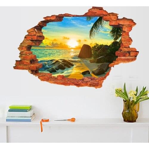 3D Broken Sunset Scenery Seascape Island wall sticker living room bedroom removable backdrop home decoration decals art Stickers