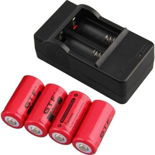 4pcs 16340 Battery 3.7V 2800mAh Rechargeable Li-ion Battery CR123A 16340 Batteria for LED Flashlight + Travel Charger EU/US Plug