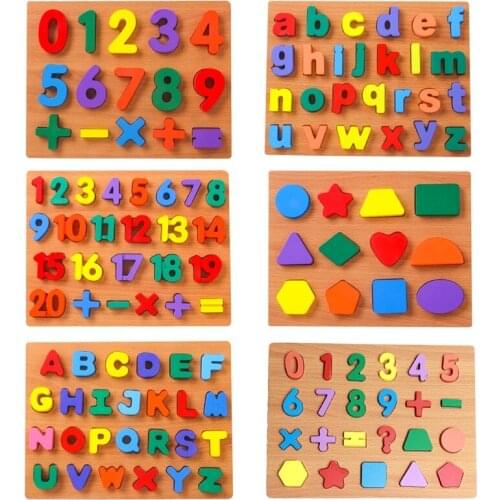 425F 3D Puzzle Wooden Alphabet Number Matching Game Board Babies Montessori Toy