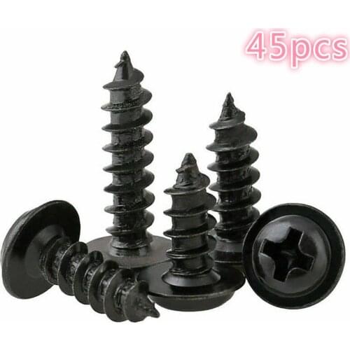 45pcs/bag Round Head Tapping Screws Round Head With Washer Black Self- tapping Screw M1.2*3/4/5mm