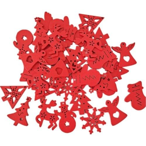 50PCS Christmas Natural Wood Ornaments Xmas Tree Snowflake Hanging Blanks Pendants for Christmas Party Decorations