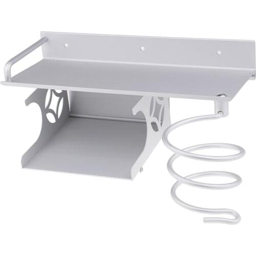 Space Aluminum Hair Dryer Holder, Wall Mount Flat Spiral Hanging Rack Shampoo Conditioner Makeup Bottles Organizer Shelf