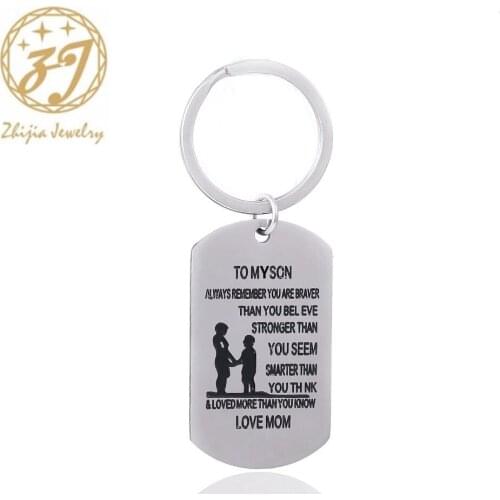 Zhijia Mother Son stainless steel Key Chain Ring To My Son - You are Braver Stronger Smarter than you think - Love Mom