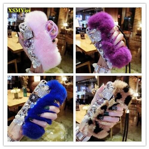 Warm Fluffy Rabbit Fur Bling Diamonds Fox Pearl jewelry Soft Case Cover For SamsungS6 S7 S8 S9 S10 PLUS S10 Lite Note 5 8 9 Capa