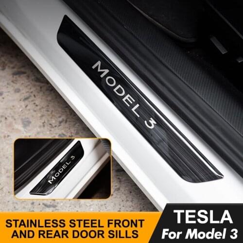 Car Door Sill Decoration Wrap Cover For Tesla Model 3/Y 2021 Accessories Pedal Protection Strip Model Three Carbon Fiber