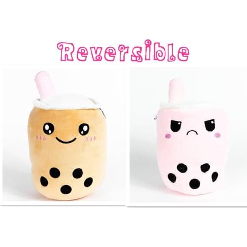 Two-Sided Reversible / Secret Pouch Boba Plushie Bubble Tea Plush Doll Soft Stuffed Boba Milk Tea Kids Girls Birthday Gift Toys