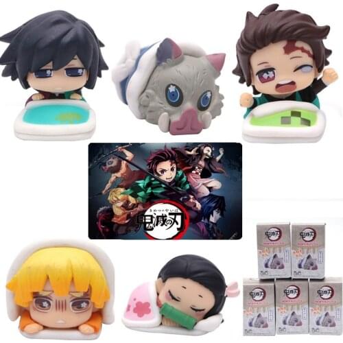 Action Kimetsu no Yaiba 5pcs/set Q Pocket Figure Toys for Children Kamado Tanjirou Kamado Nezuko Hashibira Inosuke Cute Doll Toy