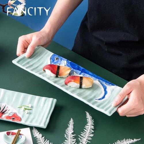 FANCITY Sushi Plate Creative Rectangular Plate Ceramic Plate Japanese Restaurant Special Plate Porcelain Plate Sushi Plate