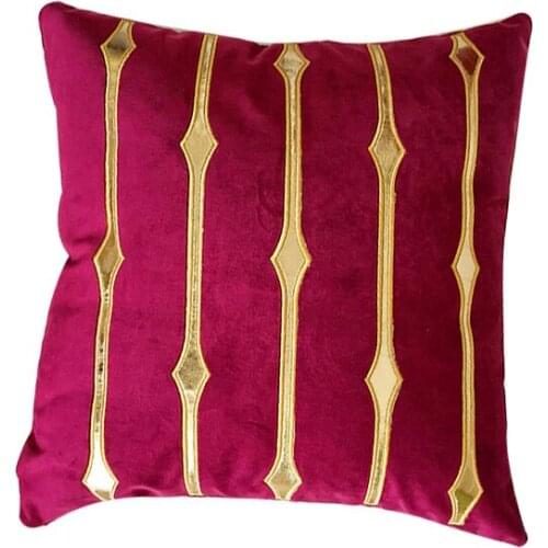 Dutch velvet soft cushion cover 45x45cm no inner golden embroidery striped square red khaki sofa pillow cushion cases X124