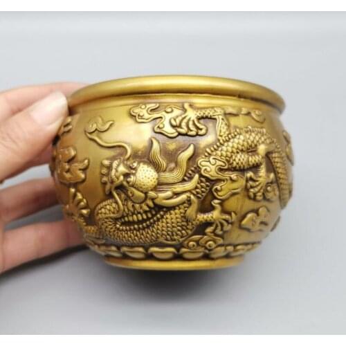 China brass double dragon cylinder crafts statue