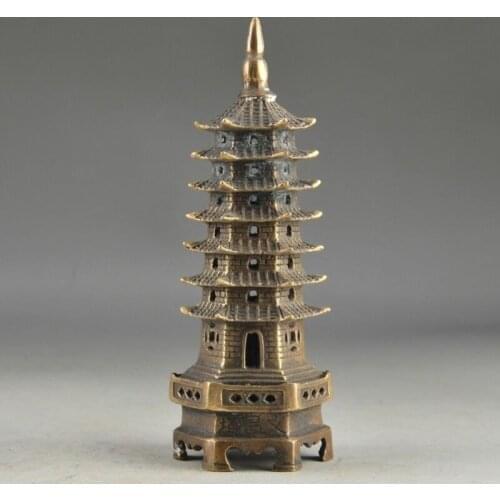 China Brass Vintage Handwork Hammered 7 Storey Exorcist Collectable Tower