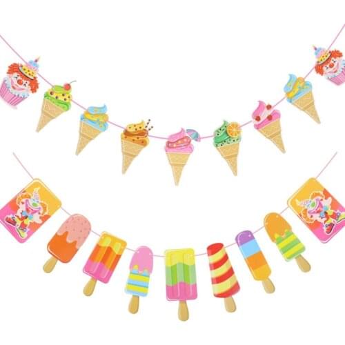 3 Meters Ice Cream Summer Flag Banner Decoration Props Garland Paper Color Flag for Children Party Decoratio
