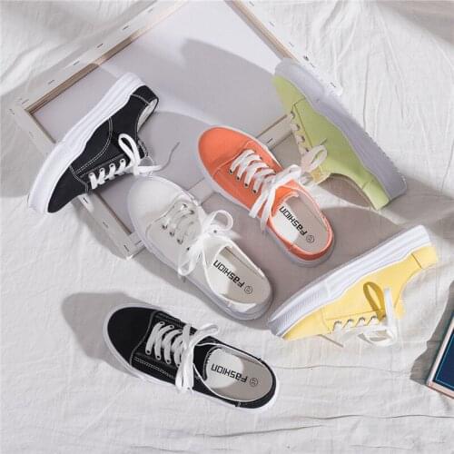 Summer new Korean version without heel white half-slung canvas shoes female students Hong Kong style shoes a pedal lazy tide sho