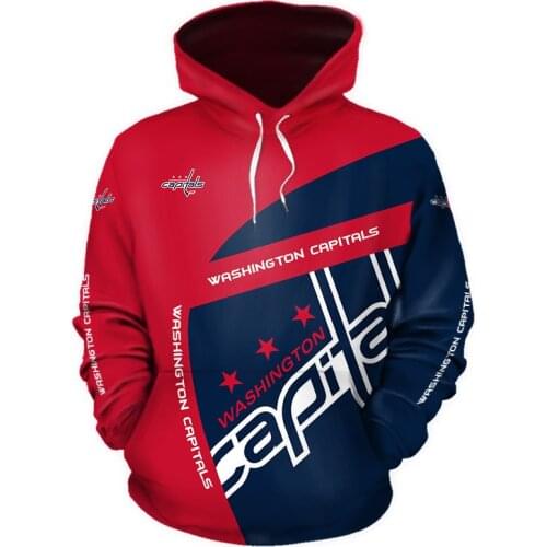 Washington Mens Fashion 3D Hoodie Black blue stitching red five-pointed star letter print Capitals cool outdoor sweatshirt 1
