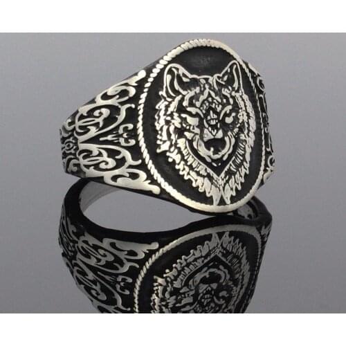 Solid 925 Sterling Silver Gray Wolf Gray Wolf Mens Ring Gemstone Without Special Ring Jewelry Accessory For Men Made in Turkey