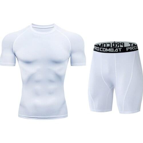 Fitness Tight Sport Suit Men Outdoor Jogging Sportswear Quick Dry Compression Suits Short Sleeve Shirt+Shorts Mens Running Set