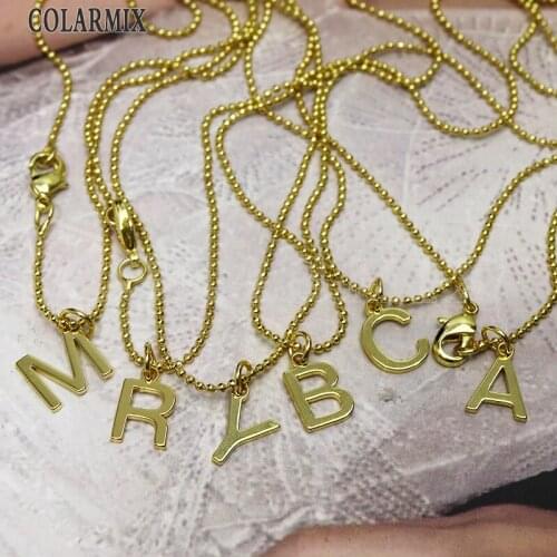 26 letters pendants necklace ball beads necklace jewelry accessories fashion jewels for women tiny charm 9720