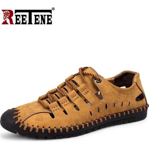 REETENE Hot Sale Summer Comfort MenS Sandals Leather Sandals For Men Breathable Soft Men Outdoor Sandals Quality Casual Sandals