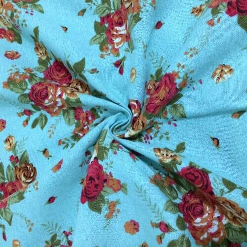 50*140cm aqua rose floral cotton and linen pastoral Handmade fabrics DIY curtain tablecloth patchwork fabrics for sewing cloth