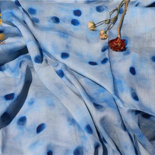 Wave point Natural Pure 100% ramie Linen cloth Printed fabric for dresses robe Summer thin tissu diy handmade Sewing DIY