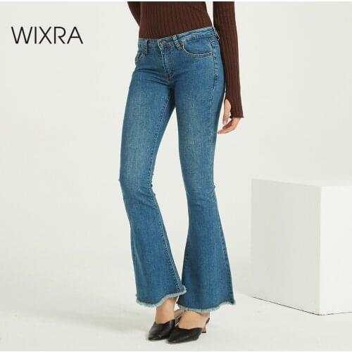 Wixra Stylish Soft Stretch Jeans Pants Boot Cut Female Mid Waist Jeans Femme Long Denim Pants For Women