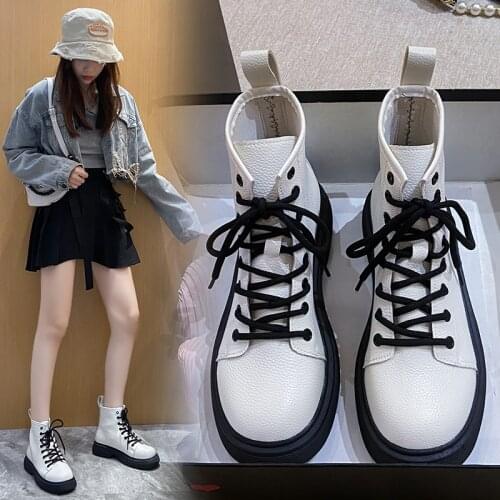 Ankle Boots Women 2021 Winter High Platform Thick Heels Chunky for Platform Boots Flat Shoes Autumn Punk Leather Motorcycle Boat