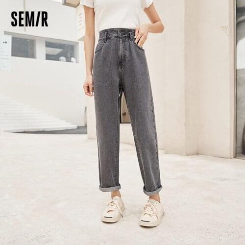 SEMIR Jeans Women Fall 2021 New Loose High Waist Straight Pants Black Thin Hong Kong Chic WomenS Pants