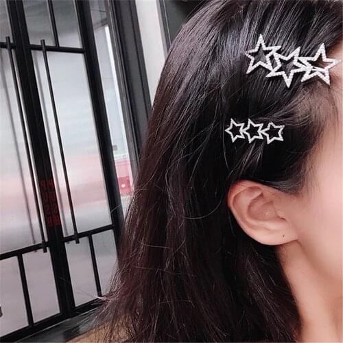 Korea Hollow Star Hair Clips for Women Crystal Rhinestones Pentagram Hairpin Women Bridal Hair Accessories Hairgrip