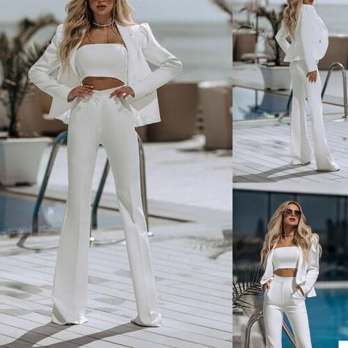 Fashion Chic Women 3 Pieces Set Blazer Elegant Notched Lapel Custom Made Jacket Slim Fit Casual Daily Office Lade Wear Coat