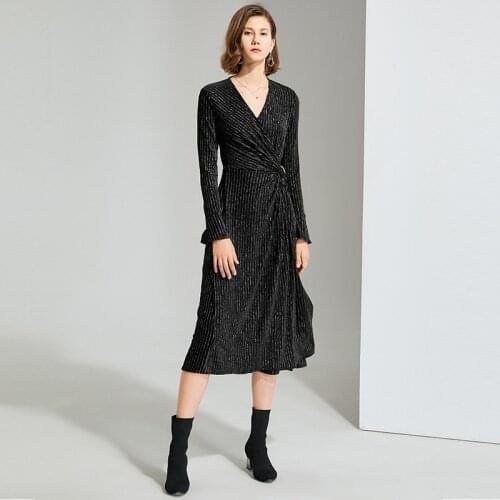 Women Black Fairy Dress Fall Woman Sexy Velvet One Piece Long Dresses Party Night Club Clothes New Female Slim Body V-neck Chic