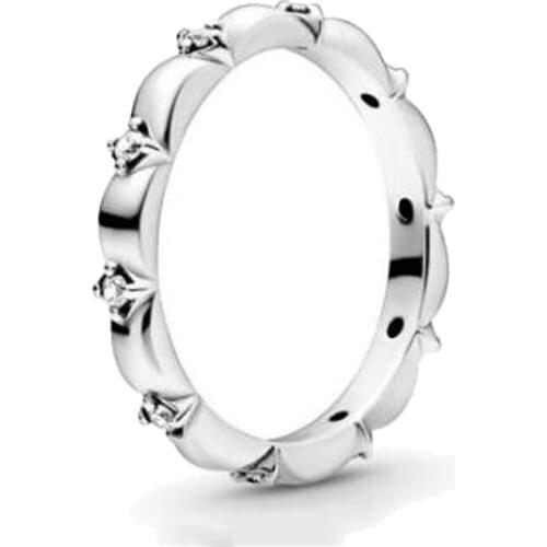 Real 925 Sterling Silver Ring Flower Petals Band With Crystal Rings For Women Wedding Party Gift Fashion Jewelry