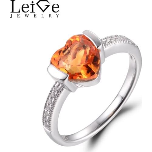 LeiGe Jewelry Natural Citrine Rings Anniversary Ring Heart Cut Yellow Gemstone Ring 925 Sterling Silver Wedding Gifts for Women